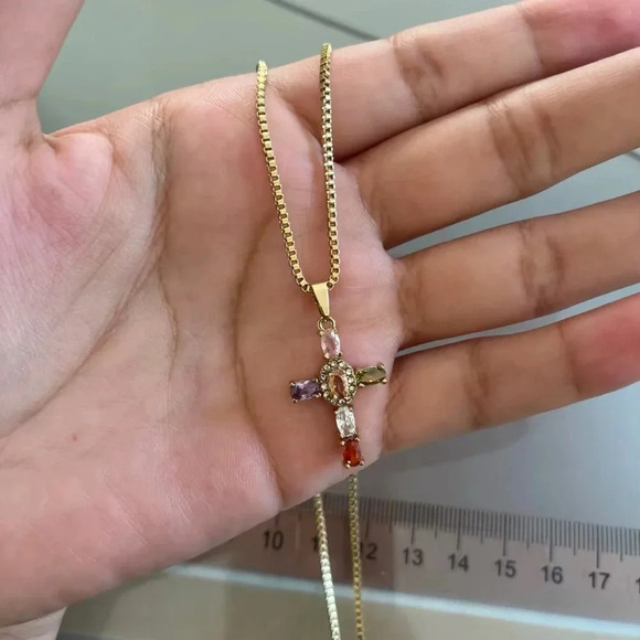 Maria Cross 18K Gold Stainless Steel Waterproof Necklace - Picture 14 of 17